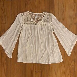 Andree by Unit White Lace Crochet Bell Sleeve Tunic Top Women's Medium